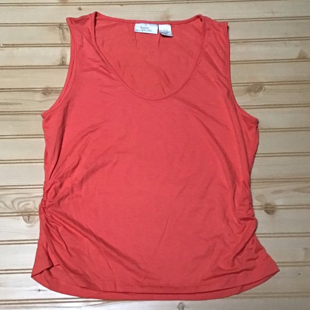 Vintage Andrea Viccaro‎ Vibrant Orange Shirred Side Tank Top Large